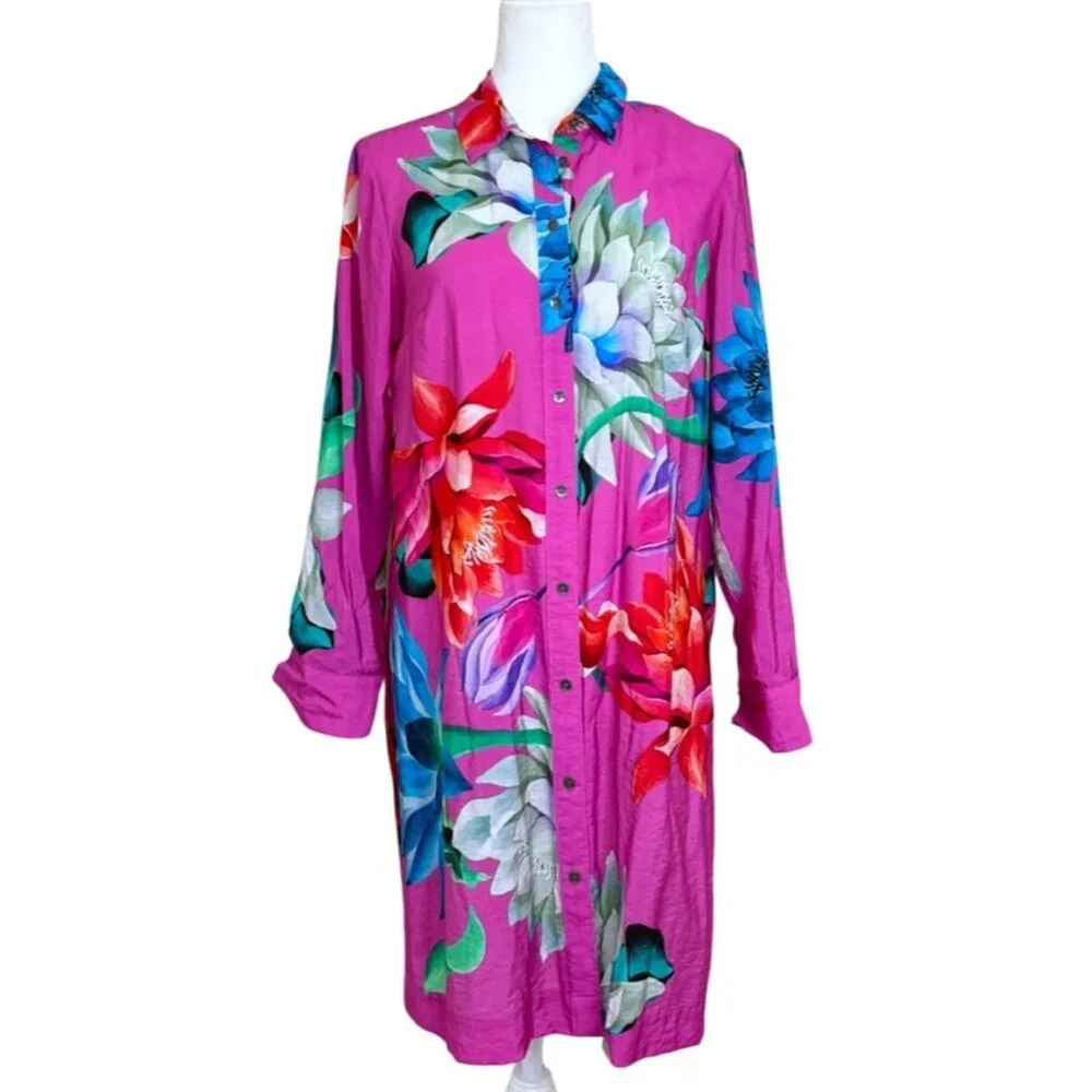 Maeve Anthropolgie Tunic Button-Down Floral Shirt Pink Womens Size S - Picture 2 of 10